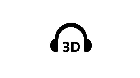 Na białym tle czarne słuchawki nauszne z napisem "3D" pośrodku.