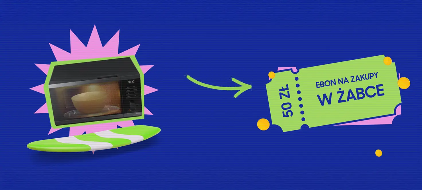 Mikrofalówka Samsung, a obok niej bon na 50zł na zakupy w żabce