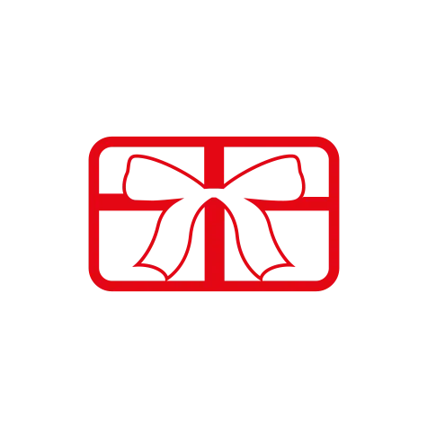 Czerwona ikona prezentu z białą wstążką na białym tle. Grafika przedstawia pudełko.