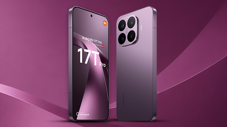 Smartfon xiaomi 17 t pro różowy na różowym tle.