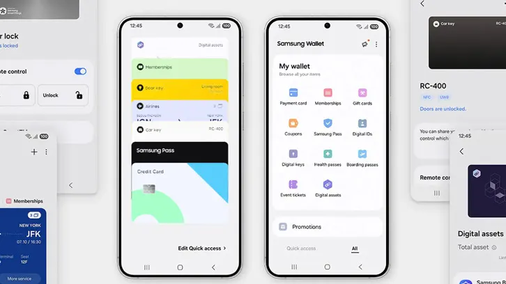 przejrzysty interfejs aplikacji Samsung Wallet