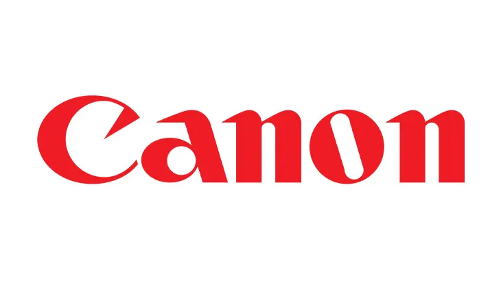 Logotyp marki Canon - czerwony napis na białym tle.