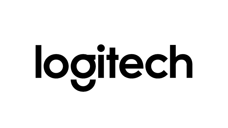 Logotyp Logitech. Czarne litery na białym tle.