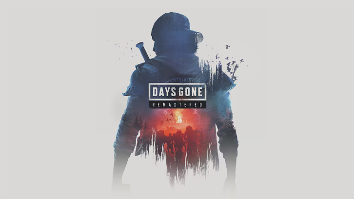 Na obrazie widoczna jest postać z plecakiem i bronią na tle napisu "Days Gone Remastered" oraz czerwonej poświaty.