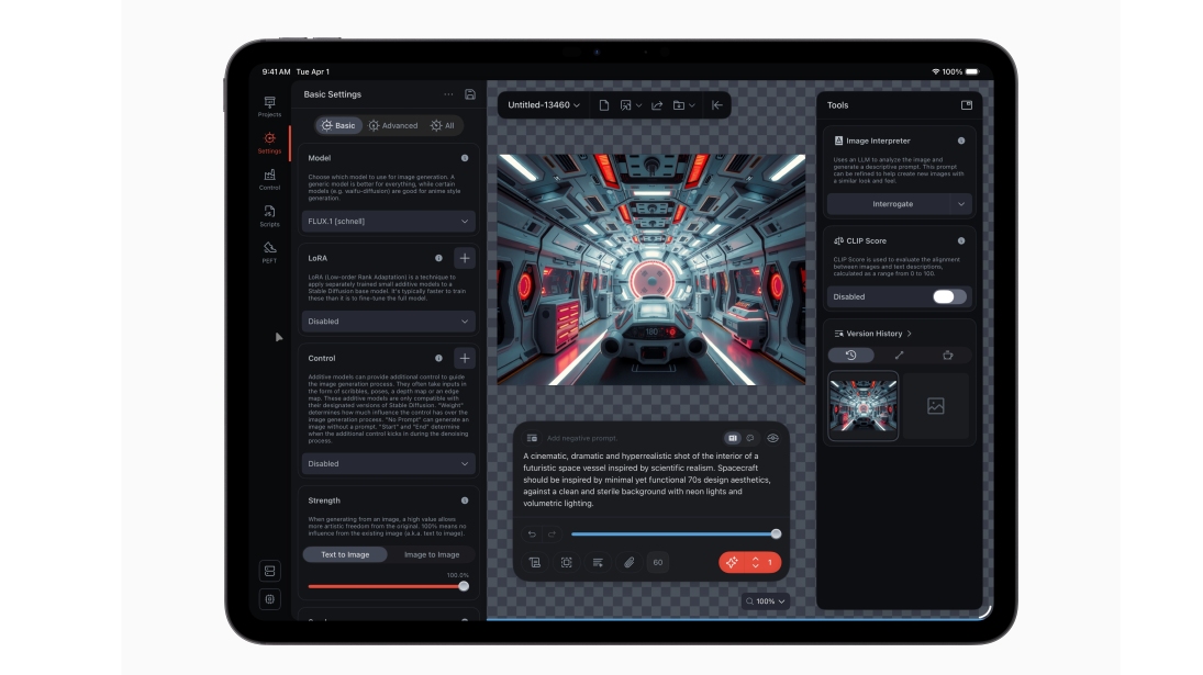 Ciemny ekran tabletu Apple iPad Pro z M5 z programem do edycji grafiki