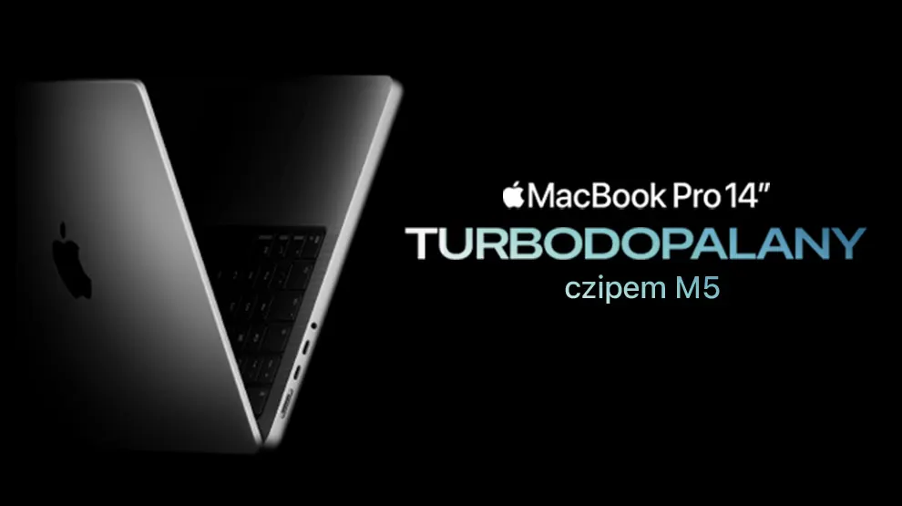 MacBook pro 14" Turbodopalany czipem M5; Odkryj więcej: na czarnym tle laptop macbook