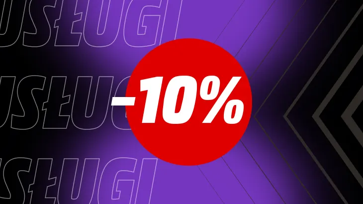 -10% w czerwonym kółku, na fioletowo szarym tle.