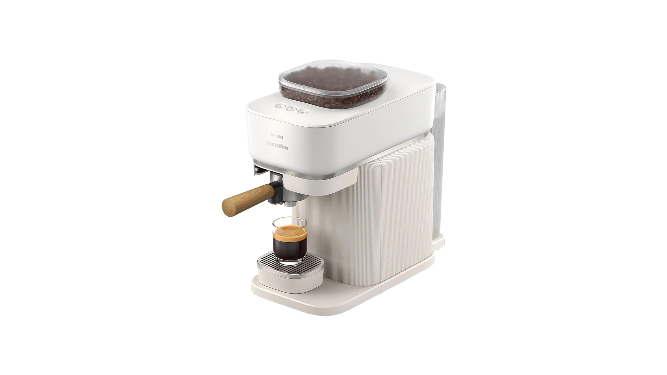 Ekspres kolbowy PHILIPS Baristina z młynkiem, biały, drewniana kolba