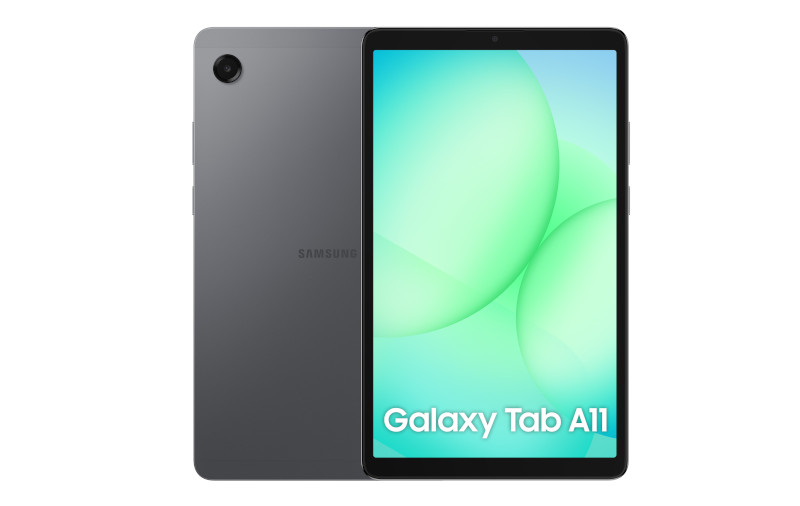 Samsung Galaxy Tab A11 w kolorze szarym przód i tył urządzenia. 