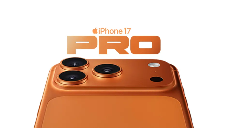 iPhone 17 Pro pomarańczowe na białym tle.