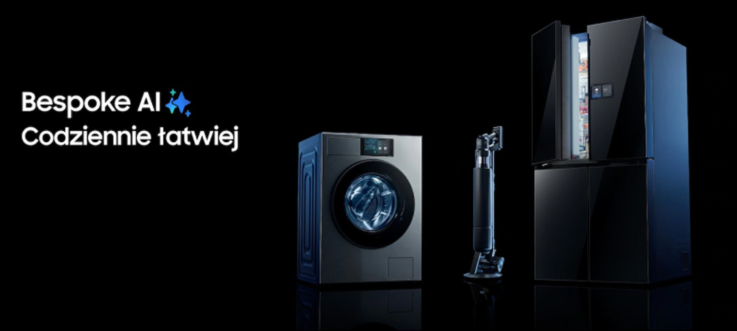 Bespoke AI - Codziennie łatwiej - Duże AGD Samsung prezentowane na czarnym tle