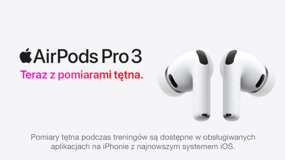 AirPods Pro3 Teraz z pomiarami tętna - po prawej stronie biała para słuchawek dousznych