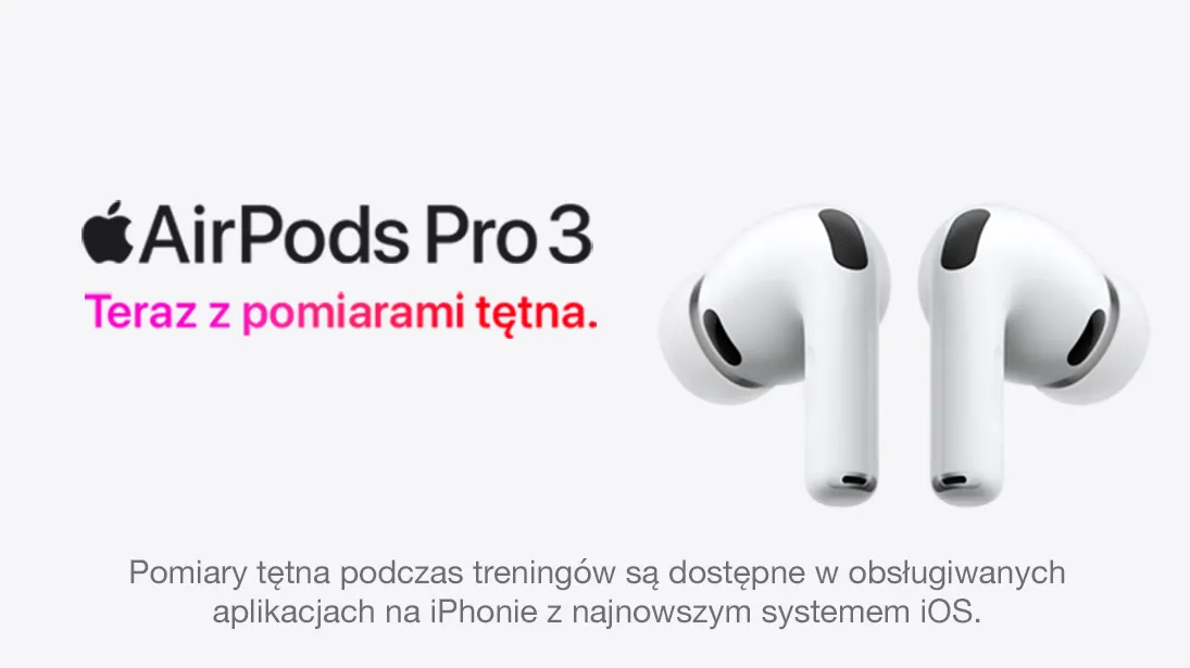 AirPods Pro3 Teraz z pomiarami tętna - po prawej stronie biała para słuchawek dousznych