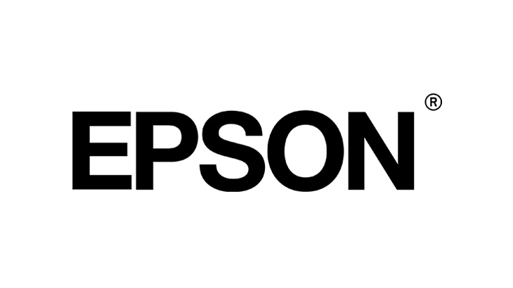 Logotyp marki Epson - czarny napis na białym tle.