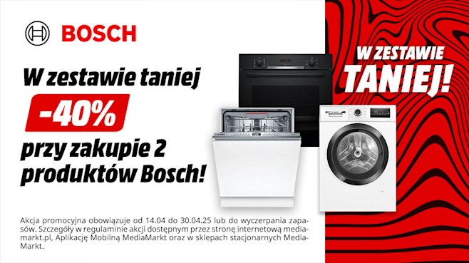 Tekst na grafice: W zestawie taniej -40% przy zkaupie 2 produktó Bosch