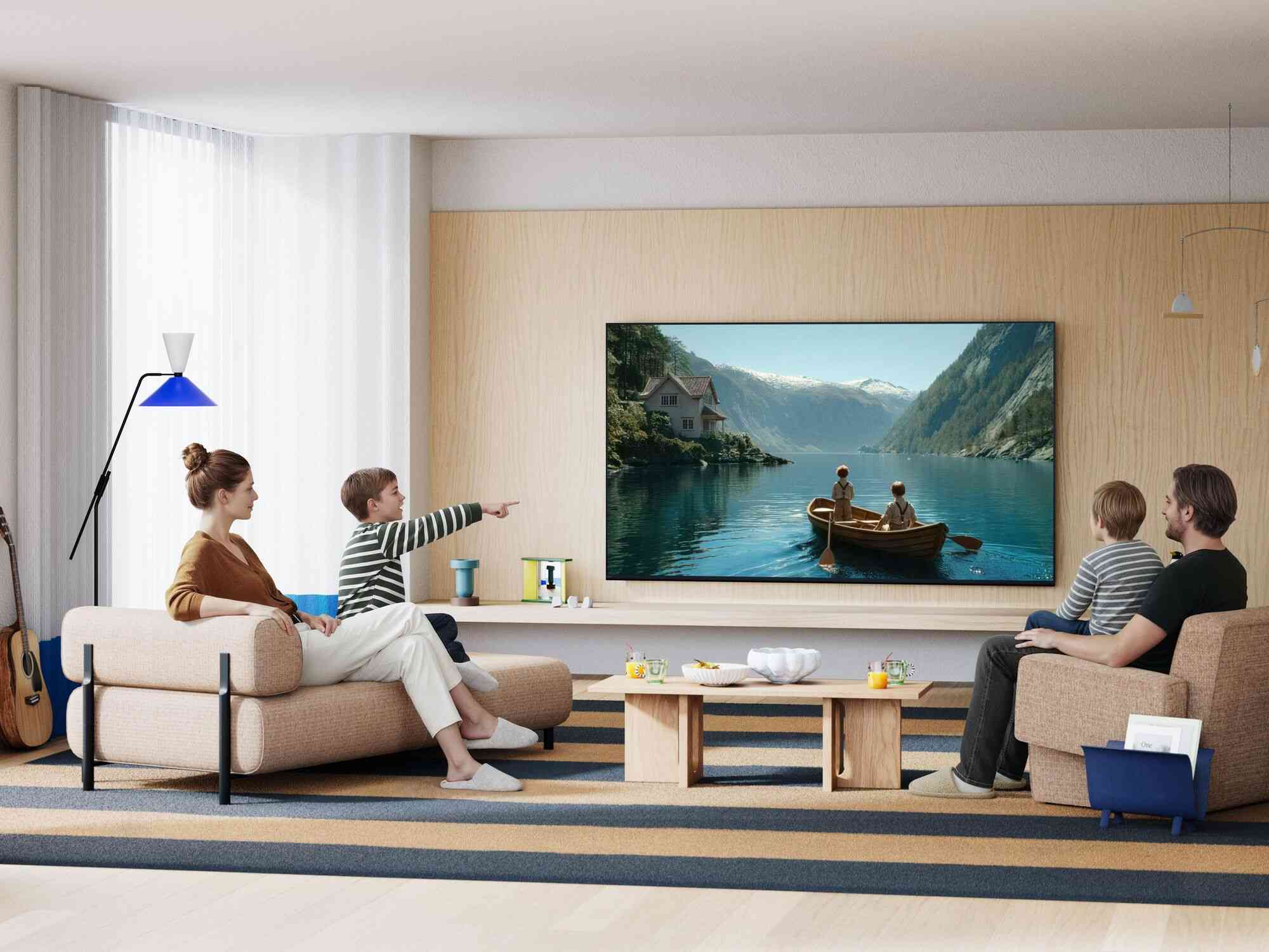 Rodzina w salonie ogląda film na Sony TV