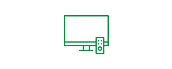Na białym tle zielony kontur telewizora z pilotem obok.