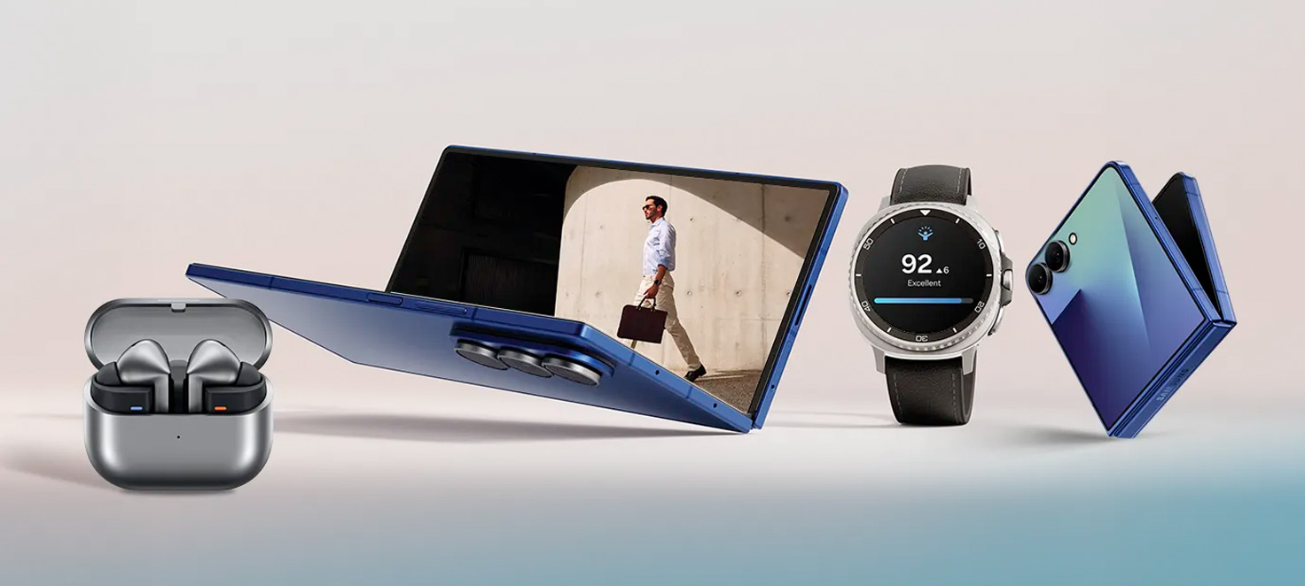 Słuchawki Samsung Galaxy Buds3 Pro, Telefon Samsung Galaxy Z Fold 7, zegarek Watch 7 oraz smartfon ZFlip7