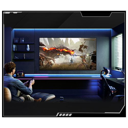 Dwoje ludzi grających na futurystycznym telewizorze