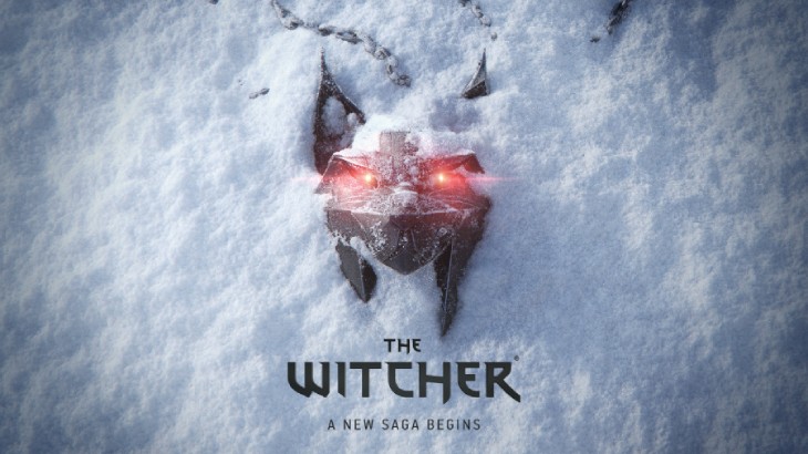 Na śniegu leży medalion wiedźmiński z czerwonymi ślepiami. Pod nim napis: "THE WITCHER. A NEW SAGA BEGINS".