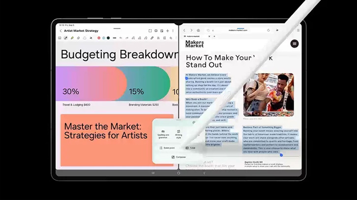 Prezentacja działania funkcji Writing Assist, dopracowywującej teksty