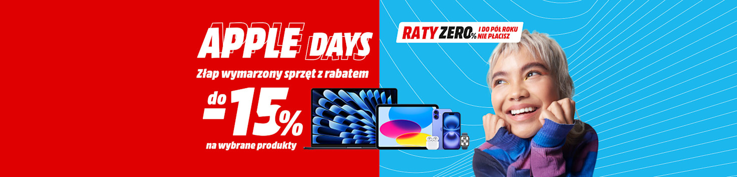 Apple Days - Złap wymarzony sprzęt z rabatem do -15% Raty zero % i do półroku nie płacisz.