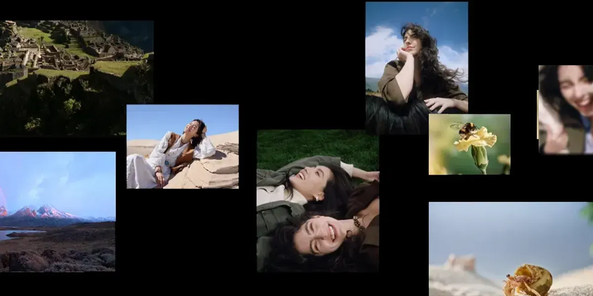 Kolaż zdjęć z wakacji na czarnym tle. Wśród zdjęć kobieta, widoki gór, pszczoły na kwiatku, raka w skorupie.