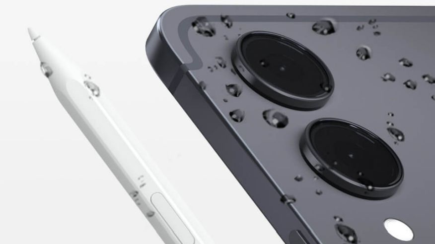 Zbliżenie na wodoodporne tablet Galaxy Tab S11 i nowy rysik S-Pen z kroplami wody.