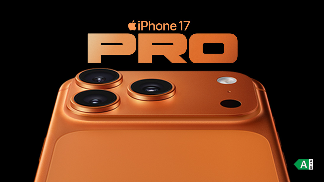 Zbliżenie na górną połowę plecków Apple iPhone Pro17 w kolorze kosmicznym pomarańczowym.