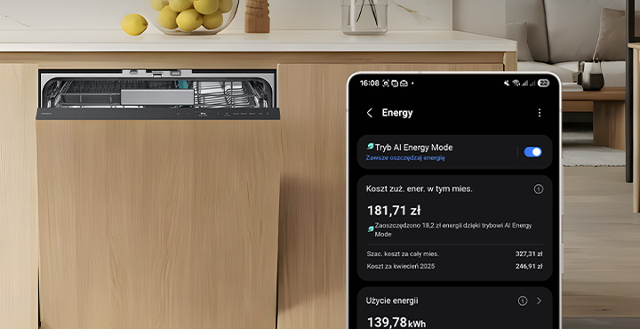 zabudowana zmywarka z funkcją monitorowania zużycia energii w smartfonie
