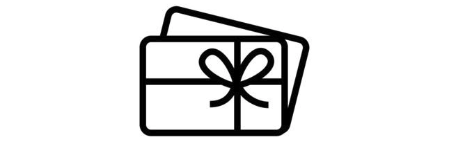 Czarna ikona przedstawia dwie karty podarunkowe, z których jedna jest ozdobiona kokardą.