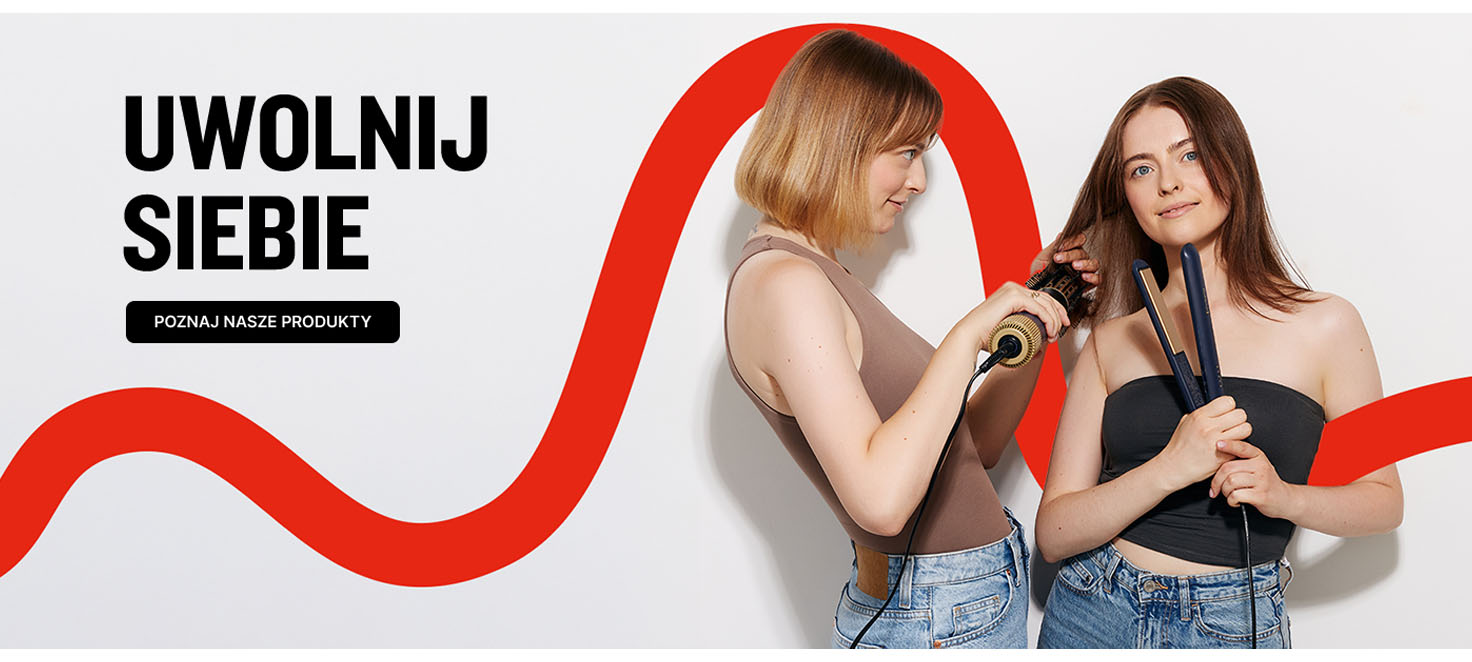 Napis "Uwolnij siebie" a obok dwie modelki z lokówką i prostownicą Remington