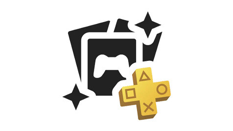 Czarno-biała ikona kontrolera gier z żółtym symbolem plusa z kształtami.