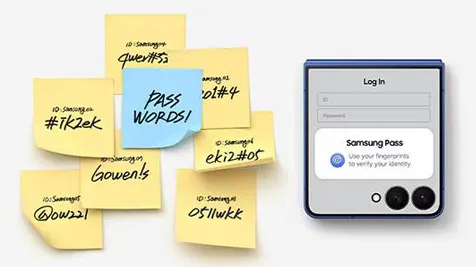 Karteczki z hasłami, a obok Samsung Pass