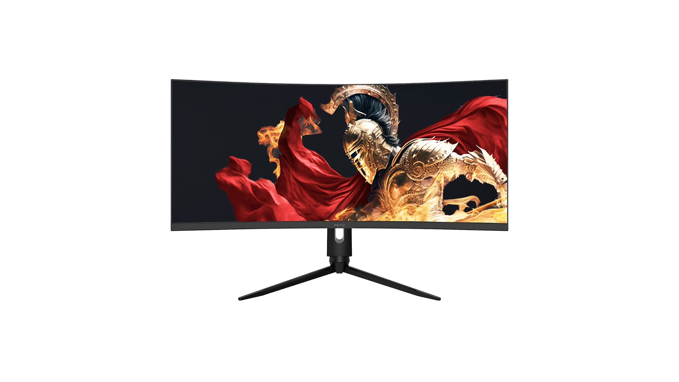 Czarny monitor PEAQ na białym tle.