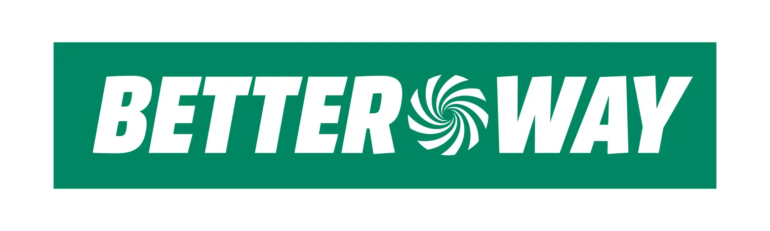 Logo "Better Way" na zielonym tle, z symbolem wiru.