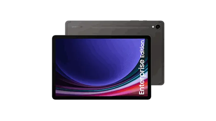 Tablety Samsung Galaxy Enterprise Edition w kolorze szarym na białym tle.