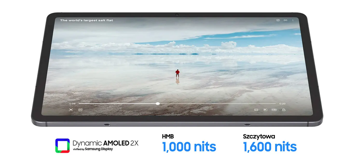 Tablet Samsung S11 wyświetlający film o słonym morzu