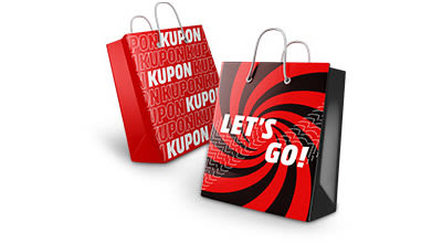 Dwie torby na zakupy z napisem Let's go jedna oraz kupon druga.