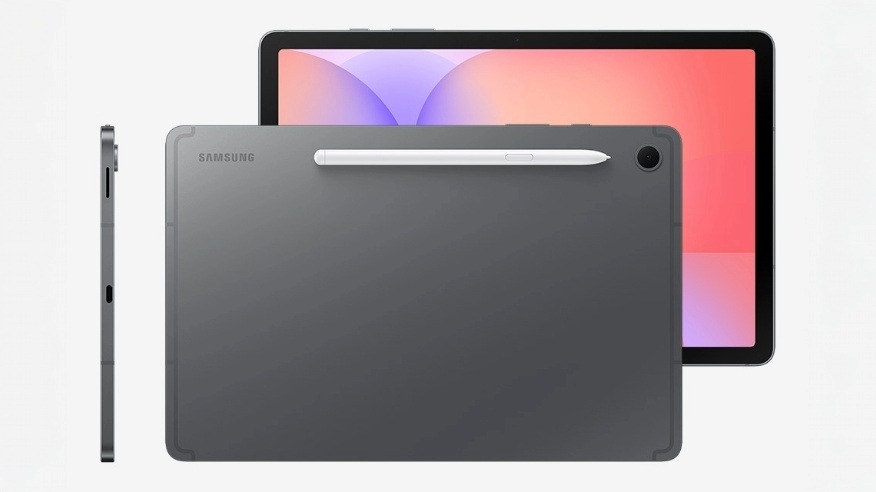 Samsung Galaxy Tab S10 Lite od tyłu i frontu, z rysikiem po lewej stronie.