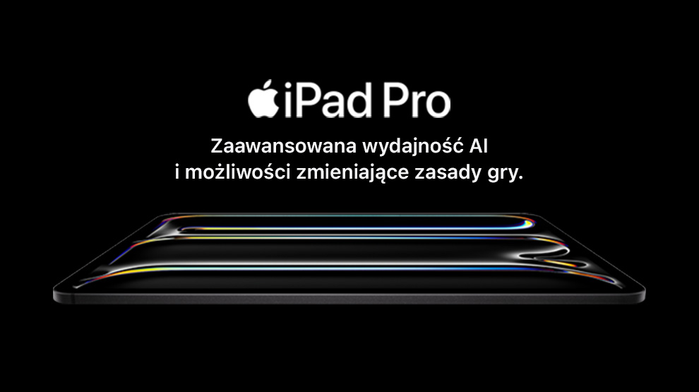 iPad Pro Zaawansowana wydajność AI i możliwości zmieniające zasady gry. odkryj więcej; na czarnym tle iPad Apple 