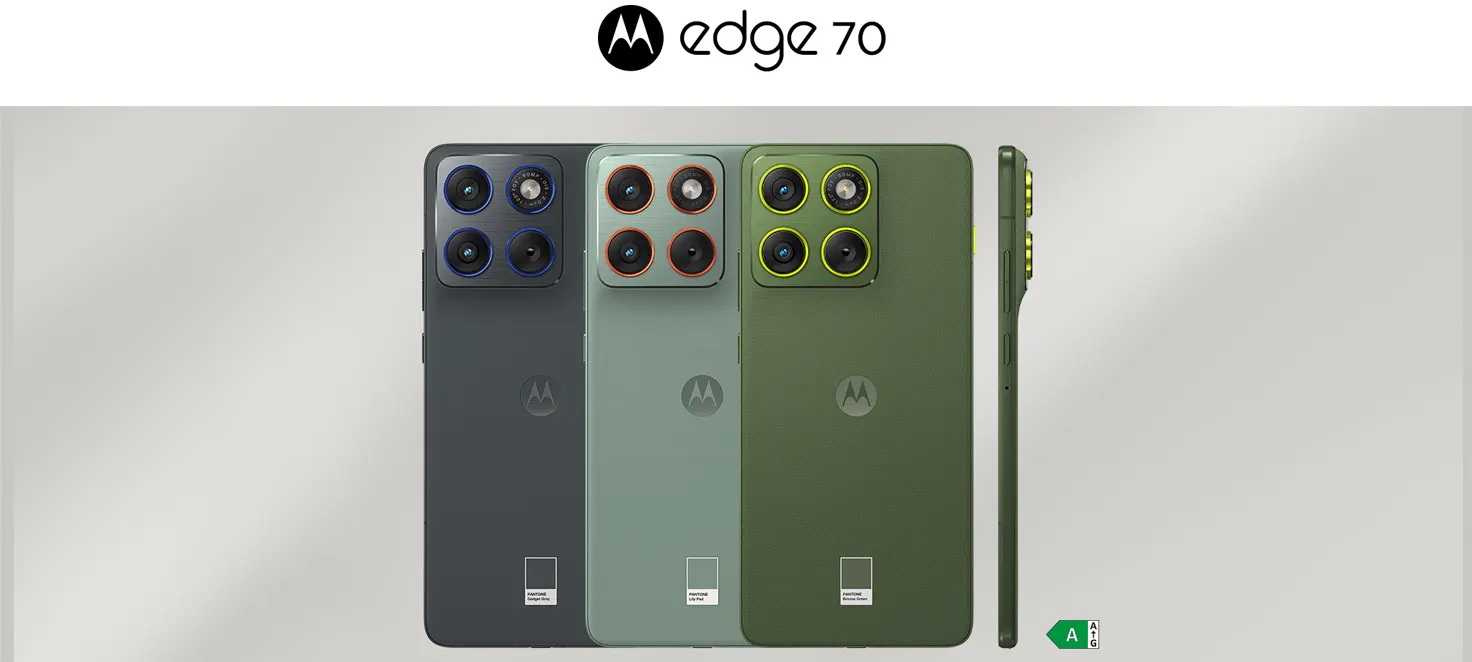 Smartfony Motorola Edge70 w różnych odcieniach zielonego