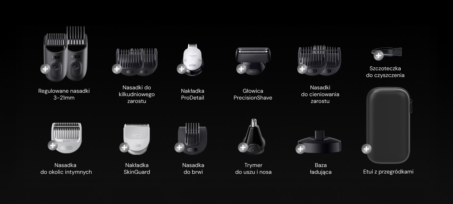 Różnorodne nasadki, jakie znajdują się w zestawie umożliwiają stworzenie wszechstronnych stylizacji.