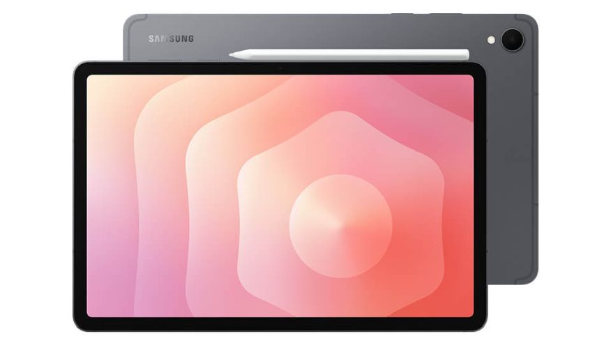 Samsung Galaxy Tab S11, z rysikiem – wizualizacja od przodu i tyłu.