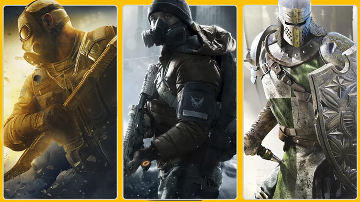 Kolaż: żołnierz z bronią i maską gazową, postać w kombinezonie z maską, rycerz w zbroi z mieczem i tarczą.