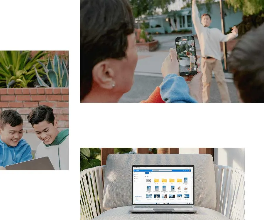 Chłopcy korzystają z laptopa, osoba filmuje kogoś telefonem, laptop leży na krześle.