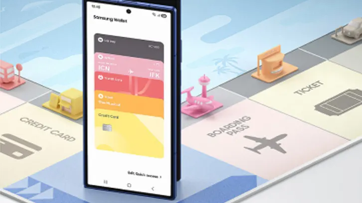 Telefon Samsung na planszy przypominającej Monopoly