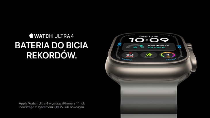 Apple Watch Ultra 4 - Bateria do bicia rekordów. na grafice widnieje nowy model Apple Warch 4.