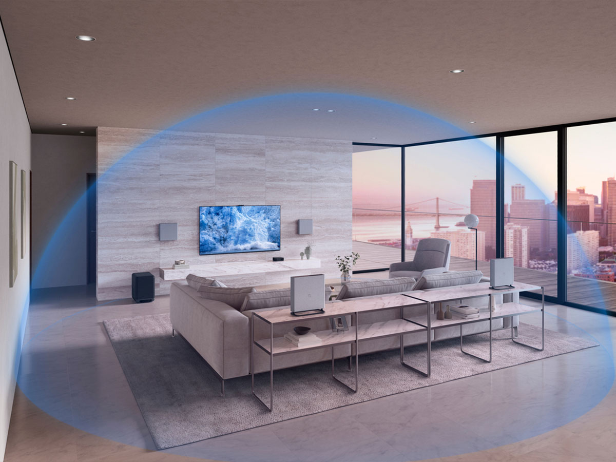 Salon z telewizorem i strefą odsłuchu Sony