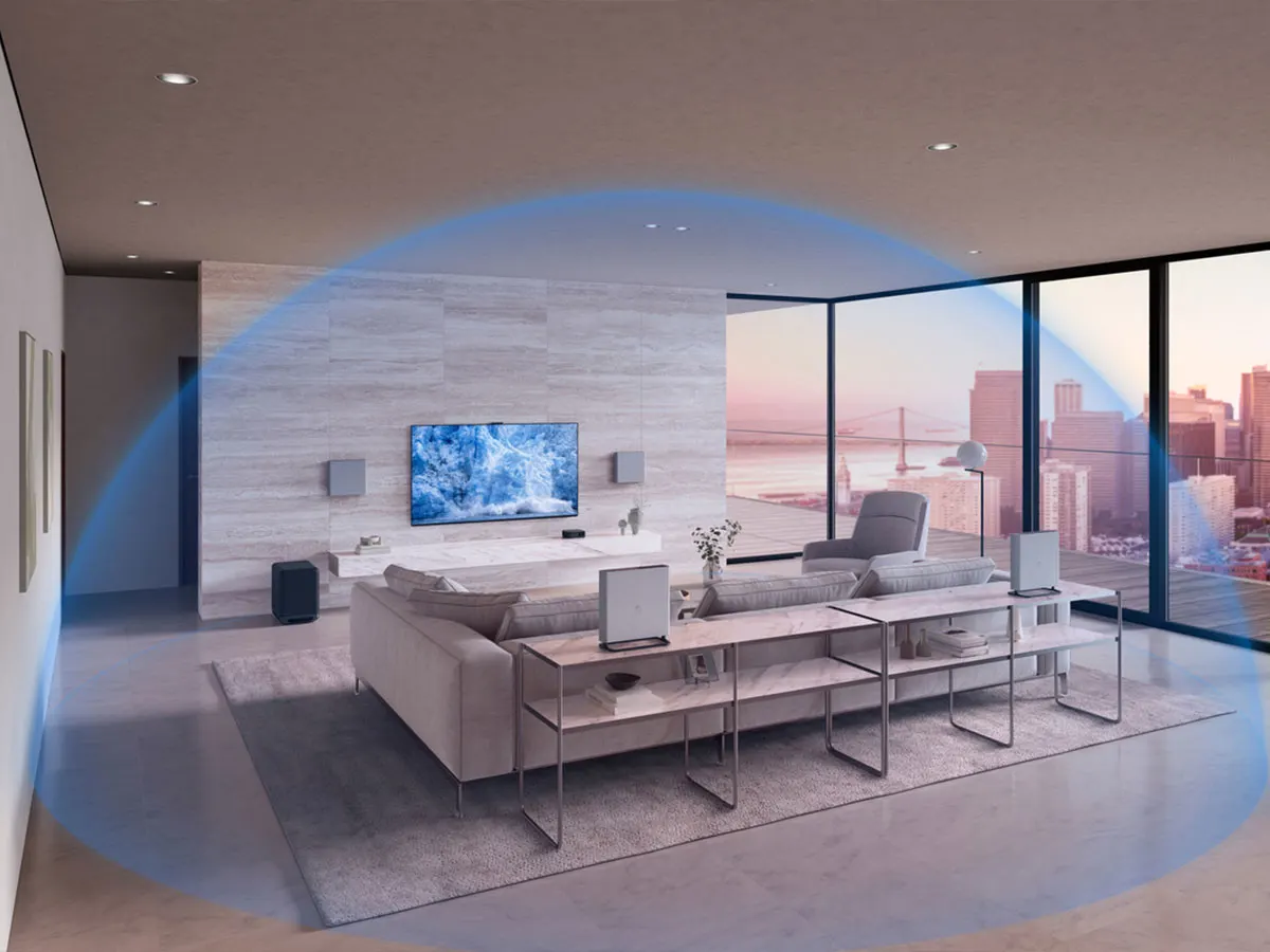 Salon z telewizorem i strefą odsłuchu Sony